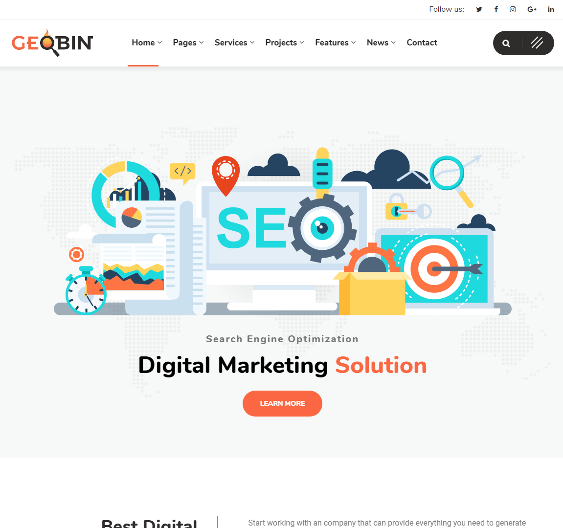 SEO Agency Theme in WORDPRESS. GEOBIN. Features Project. Features projects